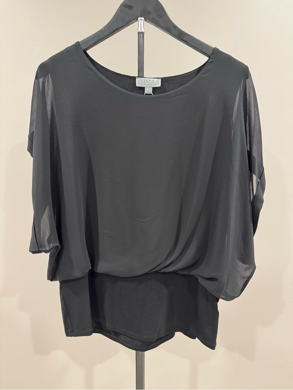 Joseph A Black Draped Chiffon Overlay Blouse